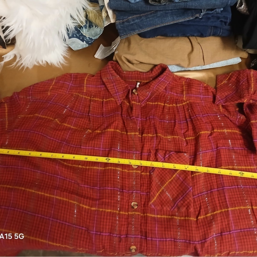 Free People Break My Stride Buttondown Top Shirt Red XSmall - Picture 3 of 10